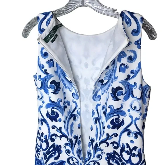 Ralph Lauren dress sz 10 sleeveless midi blue white artisan print classy elegant - Picture 4 of 11